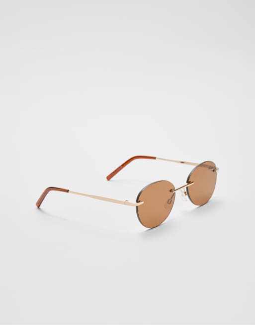 Stradivarius oval metal sunglasses in brown