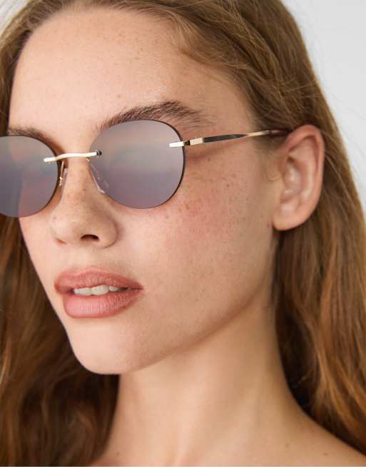Stradivarius oval metal sunglasses in brown