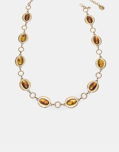 Stradivarius oval stenmetallskärp i beige - view 1