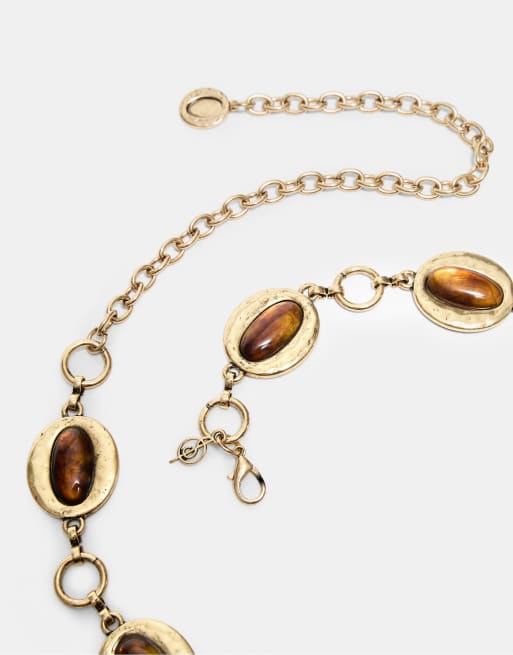 Stradivarius Oval stone metal belt in beige, 2 of 4