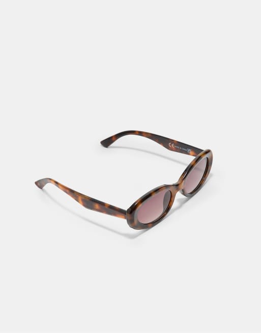 Stradivarius Oval tortoiseshell sunglasses in brown, 4 of 4
