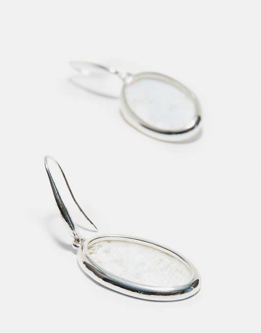 Stradivarius ovale Spitzen-Ohrringe mit Anhänger in Grau, 4 von 4