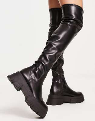 Topshop - Kate - Over-de-knie laarzen met dikke zool in zwart | ASOS