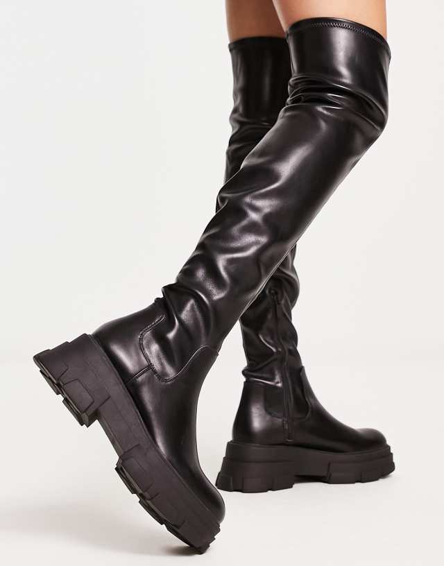 Stradivarius over the knee chunky boot in black