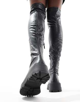 Stradivarius Over The Knee Chunky Boot In Black