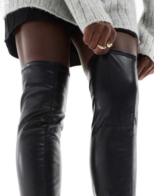 Stradivarius over the knee chunky boot in black