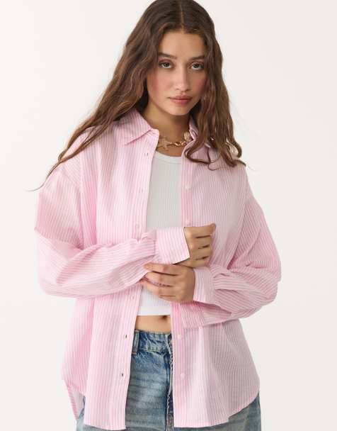 Stradivarius - Overhemd van linnenmix in bubbelgum roze - view 1