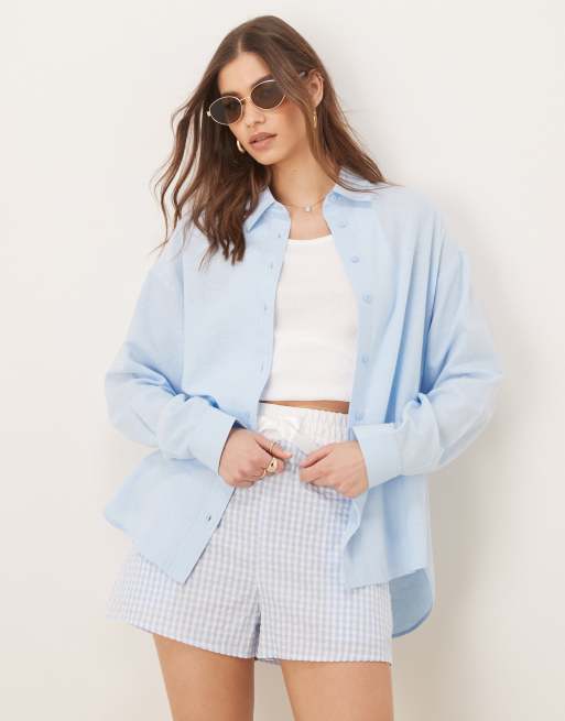 Stradivarius - Overhemd van linnenmix met lange mouwen in blauw 