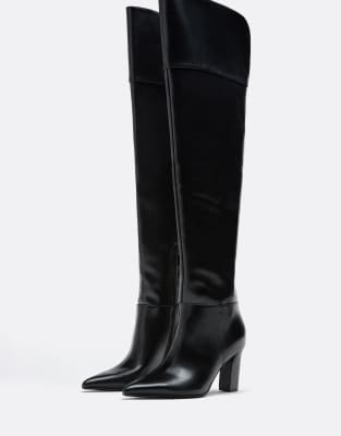 Stradivarius - Overknee-Stiefel in Schwarz mit hohem Absatz