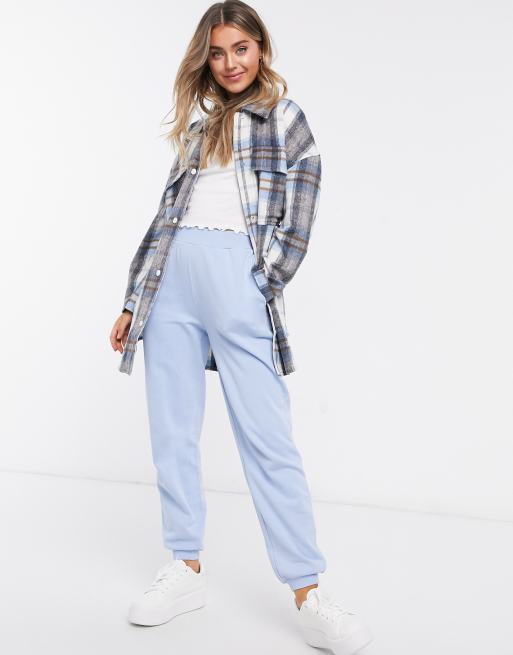 Stradivarius - Overshirt shacket met riem in blauwe ruit
