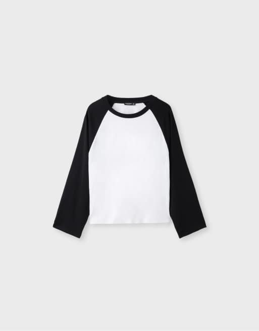 Stradivarius Oversize baseball t-shirt in black, 6 of 7