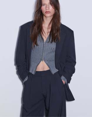 Stradivarius - Oversize-Blazer in Dunkelblau-Marineblau