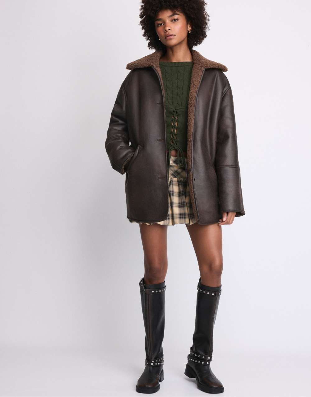 Stradivarius Oversize double-faced button-up jacket in brown