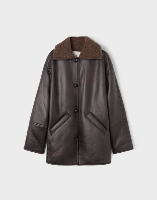 Stradivarius oversize dubbelvävd jacka med knappar i brun, 6 av 7