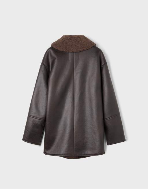 Stradivarius oversize dubbelvävd jacka med knappar i brun, 7 av 7