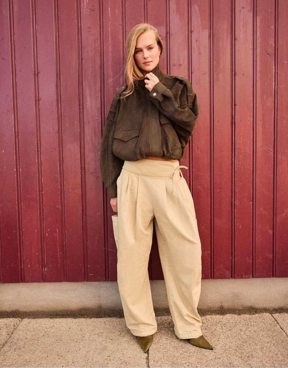Stradivarius Oversize faux suede jacket in brown