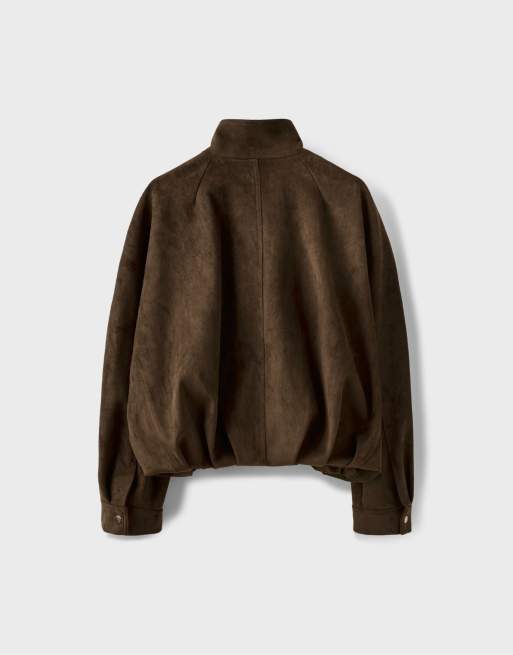 Stradivarius Oversize faux suede jacket in brown, 7 of 7