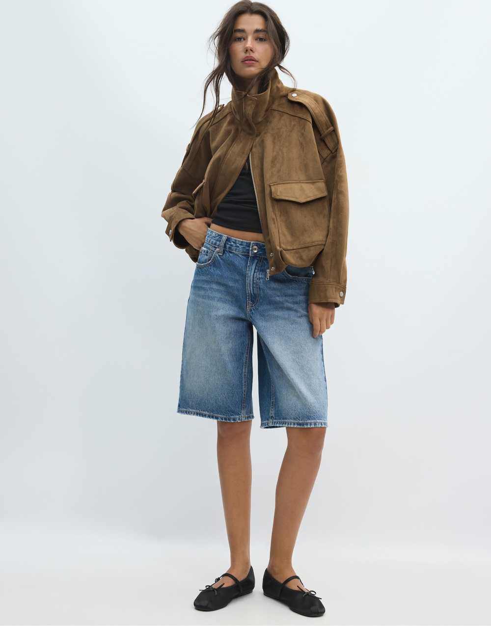 Stradivarius Oversize faux suede jacket in stone