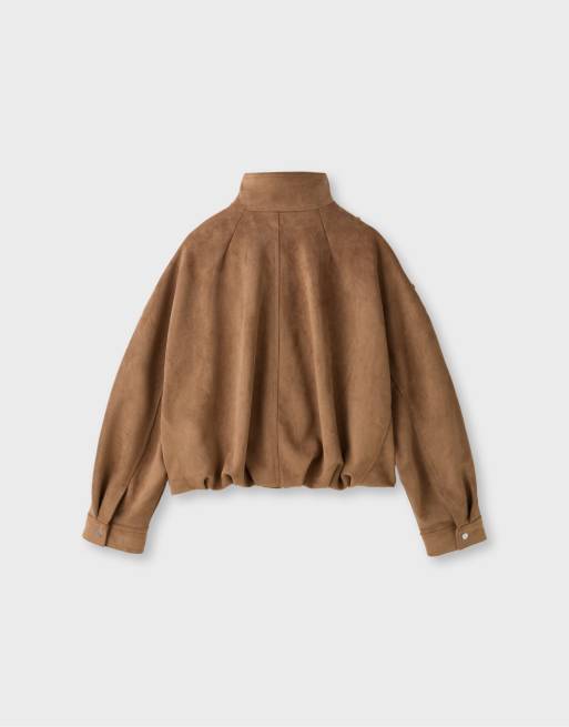 Stradivarius Oversize faux suede jacket in stone, 7 of 7