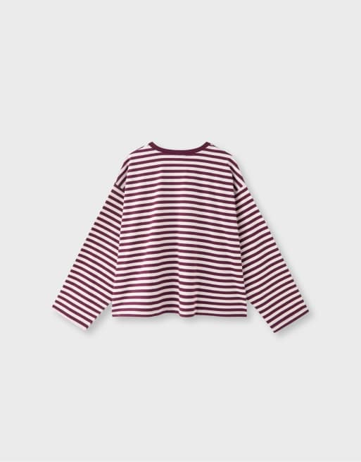 Stradivarius Oversize gestreiftes langärmliges T-Shirt in Lila, 7 von 7