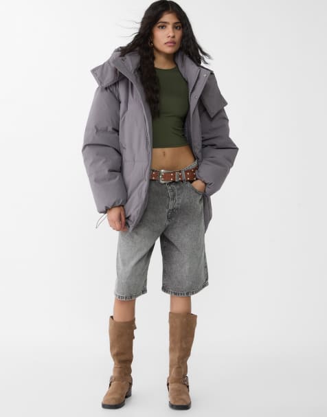 Stradivarius Oversize hooded puffer jacket in grey - view 1