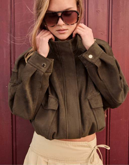 Stradivarius oversize-jacka i mockaimitation i brun, 5 av 7