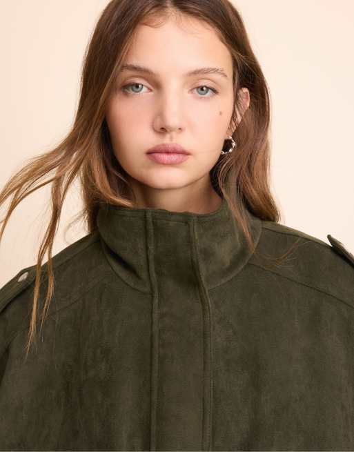 Stradivarius oversize-jacka i mockaimitation i khaki, 4 av 7
