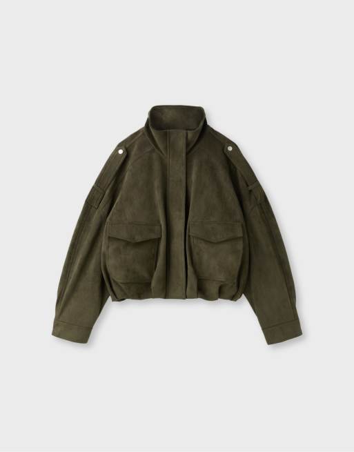 Stradivarius oversize-jacka i mockaimitation i khaki, 6 av 7