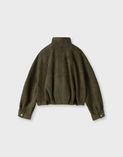 Stradivarius oversize-jacka i mockaimitation i khaki, 7 av 7