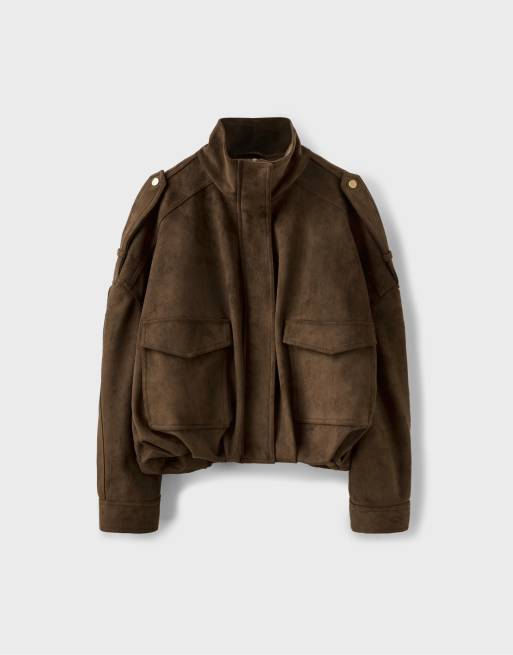 Stradivarius Oversize-Jacke in Wildlederoptik in Braun, 6 von 7