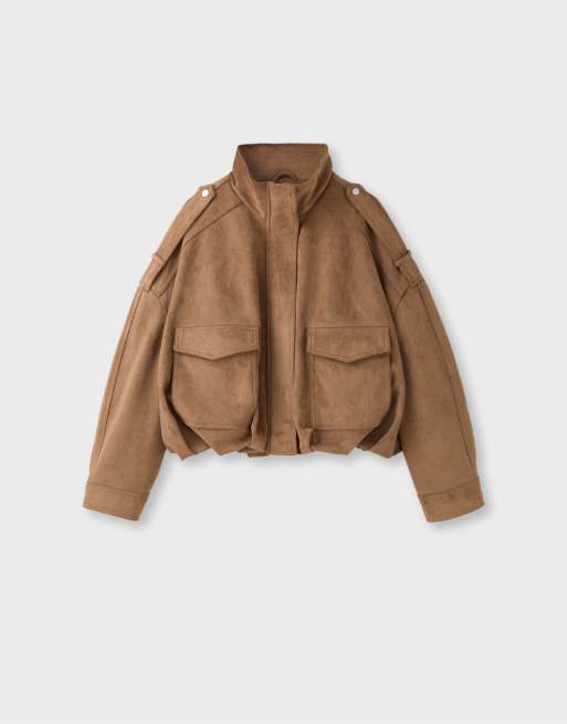 Stradivarius Oversize-Jacke in Wildlederoptik in Stone, 6 von 7