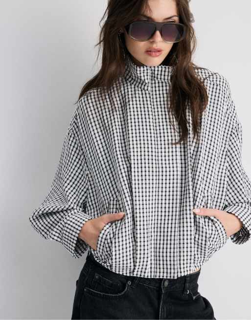 Stradivarius Oversize-Jacke mit Karoprint in Schwarz, 5 von 7