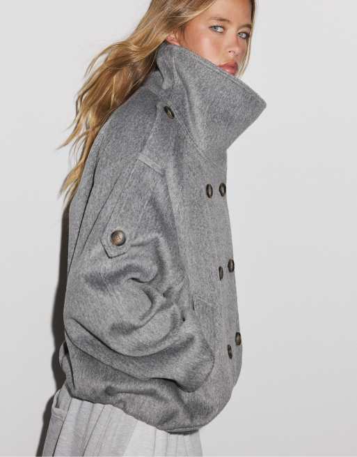 Stradivarius oversize kappa med hög krage i grått, 2 av 7