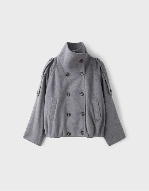 Stradivarius oversize kappa med hög krage i grått, 6 av 7