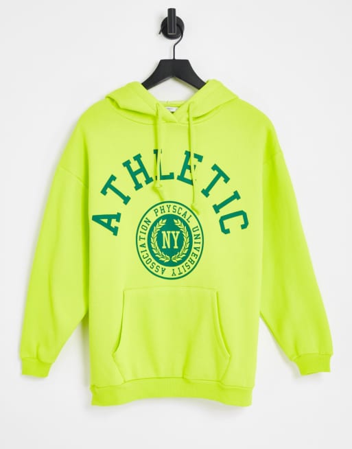 Stradivarius – Oversize-Kapuzenpullover in Gelb mit „Athletic“-Schriftzug, Kombiteil
