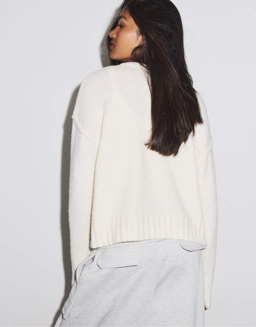 Stradivarius Oversize knit cardigan in ecru, 3 of 7