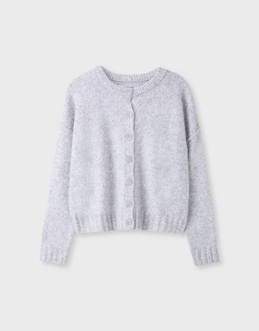 Stradivarius Oversize knit cardigan in grey melange, 6 of 7