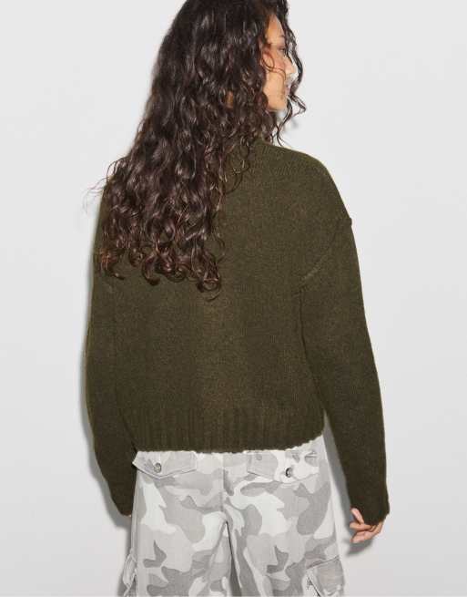 Stradivarius Oversize knit cardigan in khaki, 3 of 7