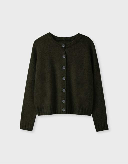 Stradivarius Oversize knit cardigan in khaki, 6 of 7