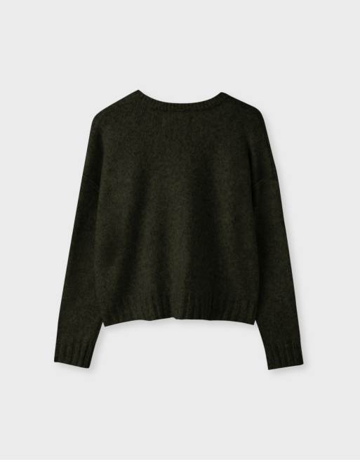 Stradivarius Oversize knit cardigan in khaki, 7 of 7