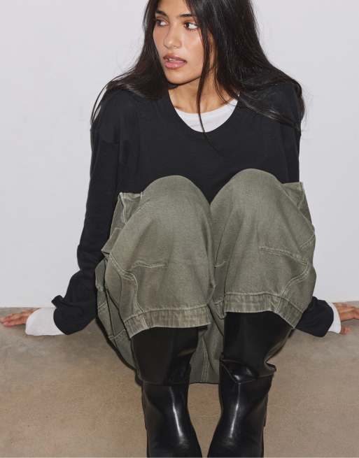 Stradivarius Oversize Langarm-T-Shirt in Schwarz, 2 von 7