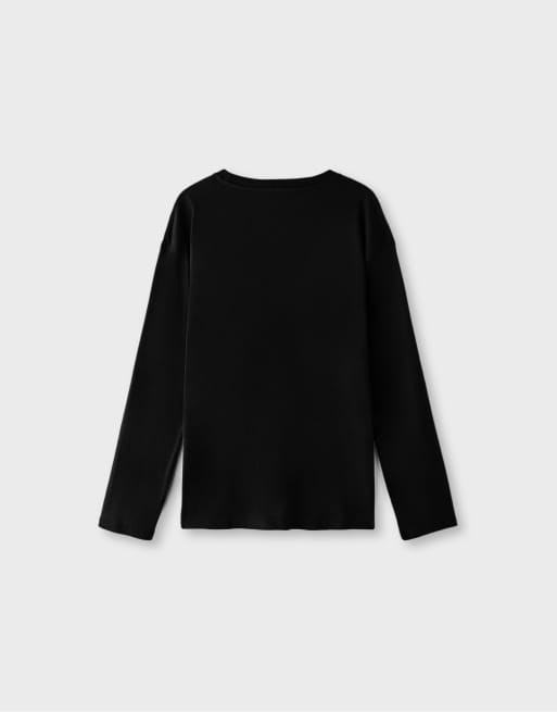 Stradivarius Oversize Langarm-T-Shirt in Schwarz, 7 von 7