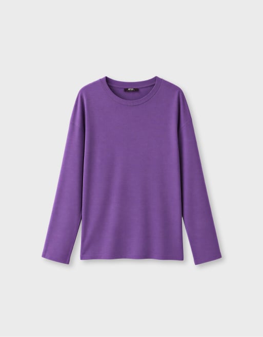 Stradivarius oversize långärmad t-shirt i lila, 6 av 7