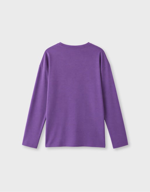 Stradivarius Oversize long sleeve t-shirt in purple, 7 of 7