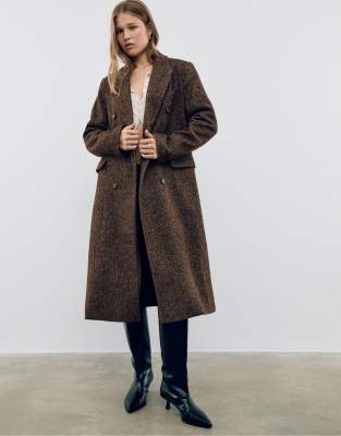 Stradivarius - Oversize-Mantel in Karamell mit Fischgrätmuster-Brown