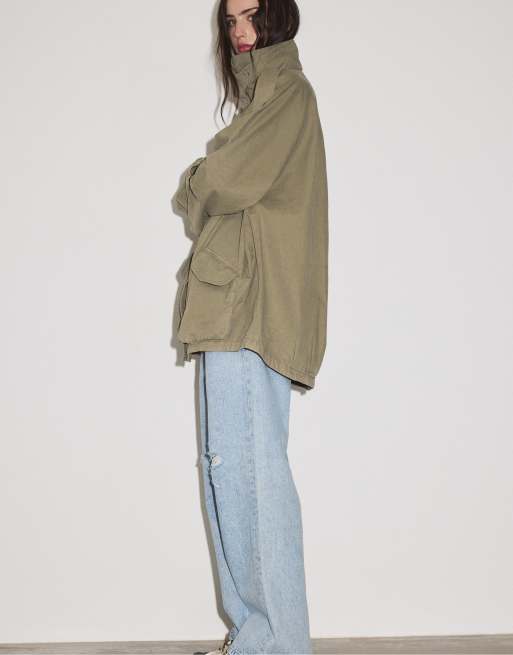 Stradivarius Oversize parka with pockets in khaki, 5 of 7