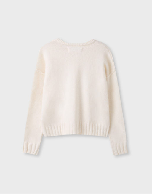 Stradivarius oversize stickad kofta i naturvit, 7 av 7