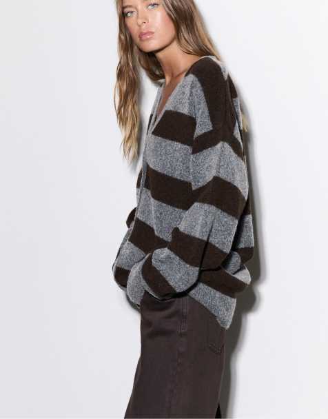 Stradivarius – Oversize-Strickjacke in Dunkelgrau - view 1