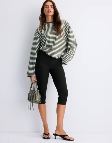 Stradivarius Oversize striped long sleeve t-shirt in khaki - view 1