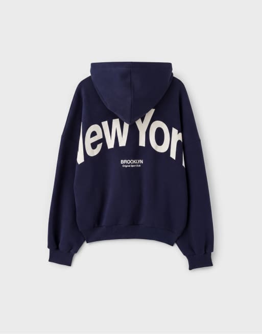 Stradivarius oversize sweatshirt med grafik i marinblått, 7 av 7